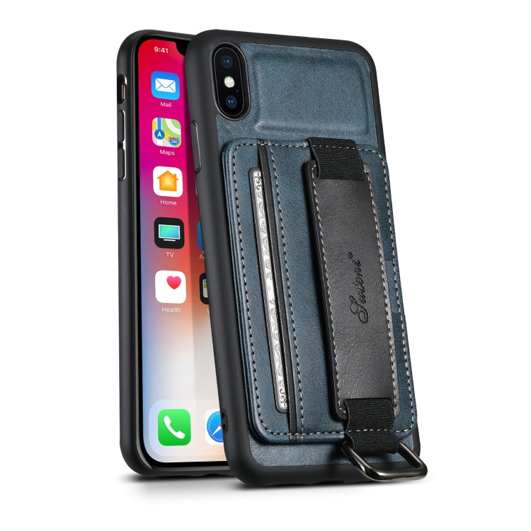 Suteni H13 Card Wallet Wrist Strap Holder PU Phone Case For iPhone XR(Blue) - HoMEdemic™ 