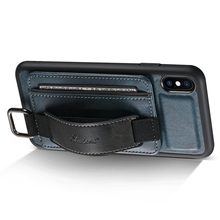 Suteni H13 Card Wallet Wrist Strap Holder PU Phone Case For iPhone XR(Blue) - HoMEdemic™ 