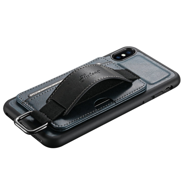 Suteni H13 Card Wallet Wrist Strap Holder PU Phone Case For iPhone XR(Blue) - HoMEdemic™ 