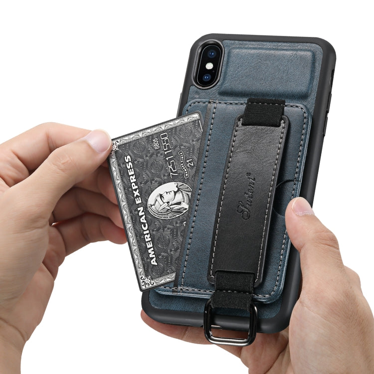 Suteni H13 Card Wallet Wrist Strap Holder PU Phone Case For iPhone XR(Blue) - HoMEdemic™ 