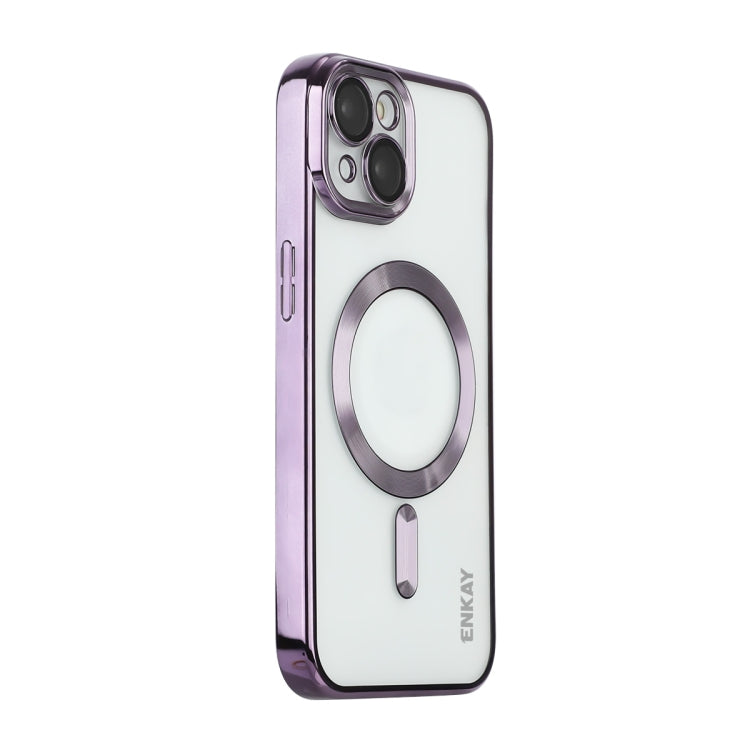 For iPhone 14 ENKAY Electroplated MagSafe Shockproof TPU Phone Case with Lens Film(Purple) - HoMEdemic™ 