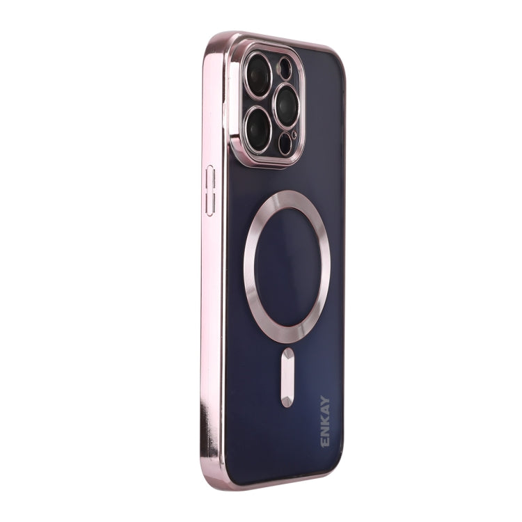 For iPhone 14 Pro ENKAY Electroplated MagSafe Shockproof TPU Phone Case with Lens Film(Pink) - HoMEdemic™ 
