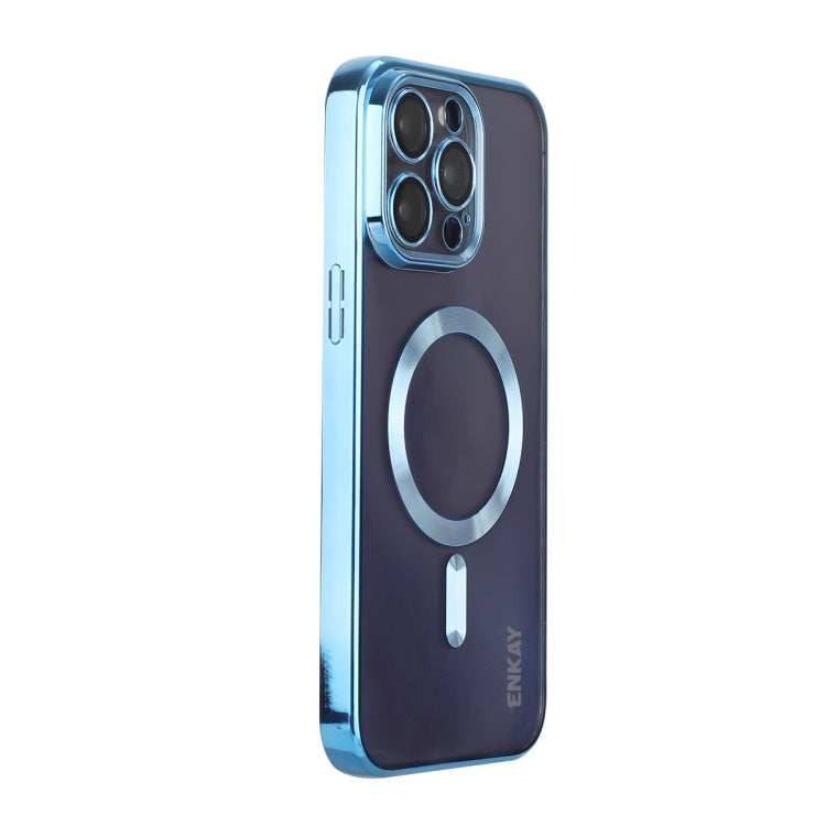 For iPhone 14 Pro ENKAY Electroplated MagSafe Shockproof TPU Phone Case with Lens Film(Dark Blue) - HoMEdemic™ 