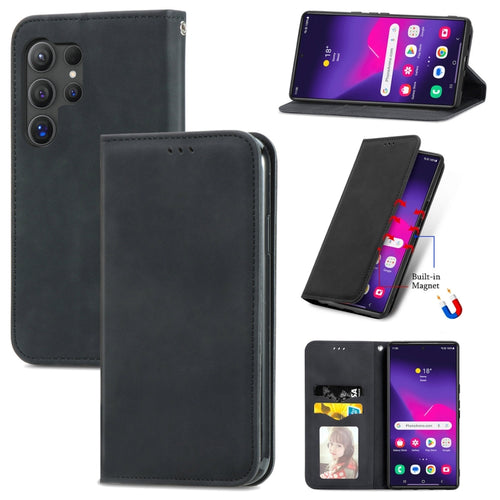 For Samsung Galaxy S24 Ultra 5G Retro Skin Feel Magnetic Leather Phone Case(Black) - HoMEdemic™ 