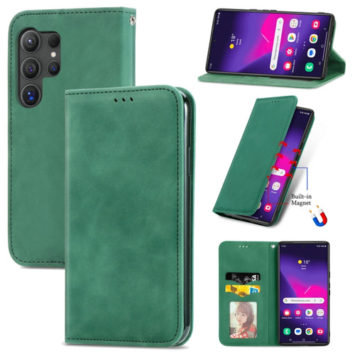 For Samsung Galaxy S24 Ultra 5G Retro Skin Feel Magnetic Leather Phone Case(Green) - HoMEdemic™ 