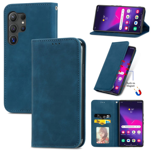 For Samsung Galaxy S24 Ultra 5G Retro Skin Feel Magnetic Leather Phone Case(Blue) - HoMEdemic™ 