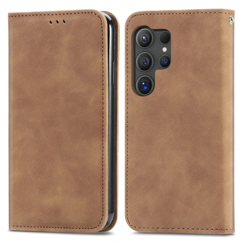 For Samsung Galaxy S24 Ultra 5G Retro Skin Feel Magnetic Leather Phone Case(Brown) - HoMEdemic™ 