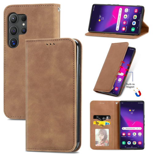 For Samsung Galaxy S24 Ultra 5G Retro Skin Feel Magnetic Leather Phone Case(Brown) - HoMEdemic™ 