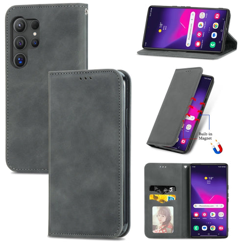 For Samsung Galaxy S24 Ultra 5G Retro Skin Feel Magnetic Leather Phone Case(Gray) - HoMEdemic™ 