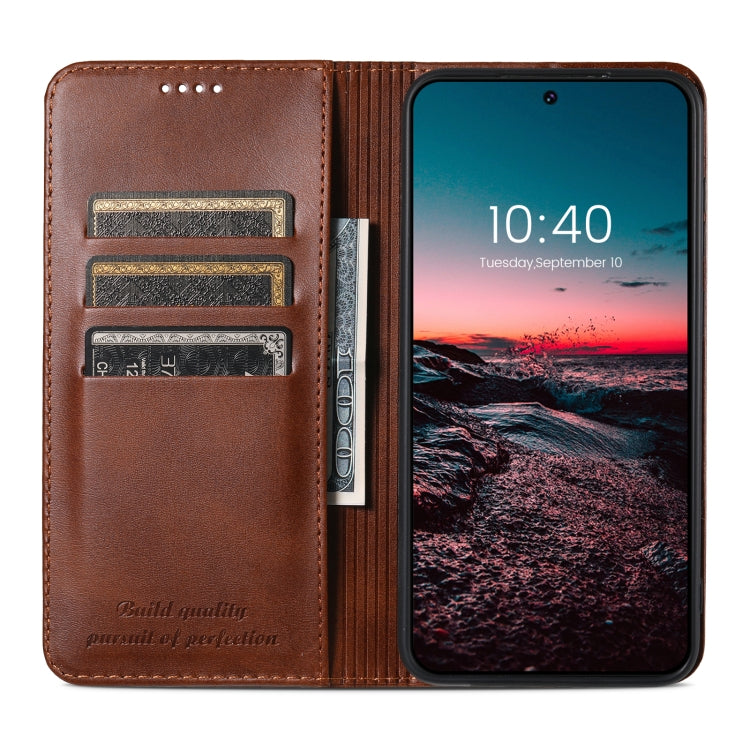 For Samsung Galaxy S24 5G Suteni Calf Texture Horizontal Flip Leather Phone Case(Brown) - HoMEdemic™ 