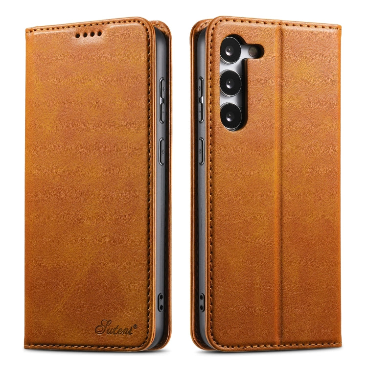 For Samsung Galaxy S24 5G Suteni Calf Texture Horizontal Flip Leather Phone Case(Khaki) - HoMEdemic™ 