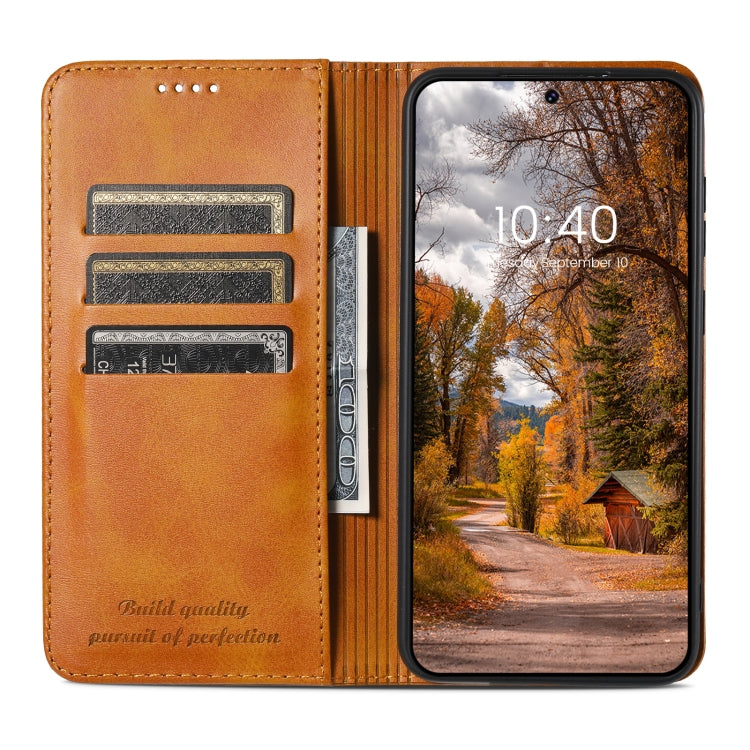 For Samsung Galaxy S24 5G Suteni Calf Texture Horizontal Flip Leather Phone Case(Khaki) - HoMEdemic™ 