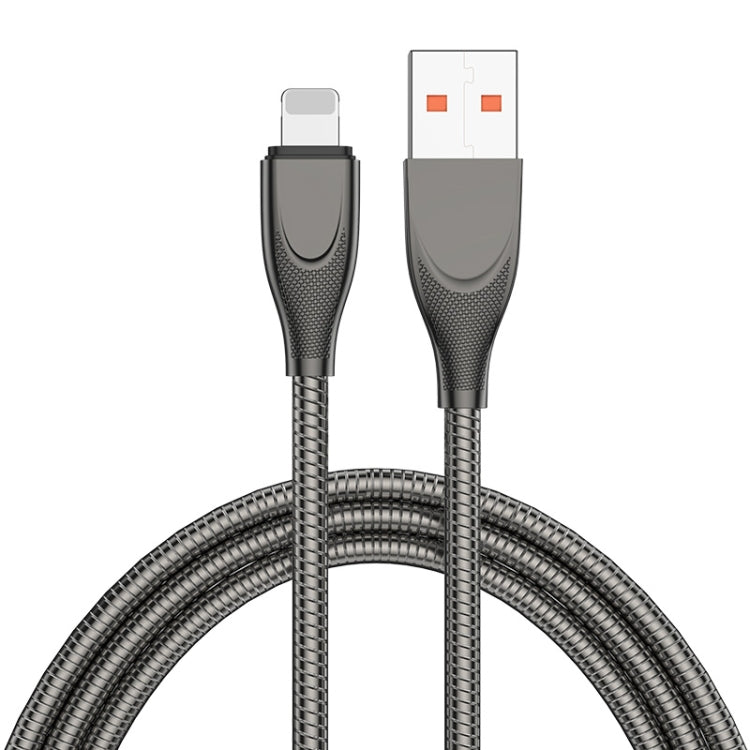 ENKAY ENK-CB131 USB to 8 Pin Carbon Steel Hose Spring 2.4A Fast Charging Data Cable, Length:2m(Black) - HoMEdemic™ 