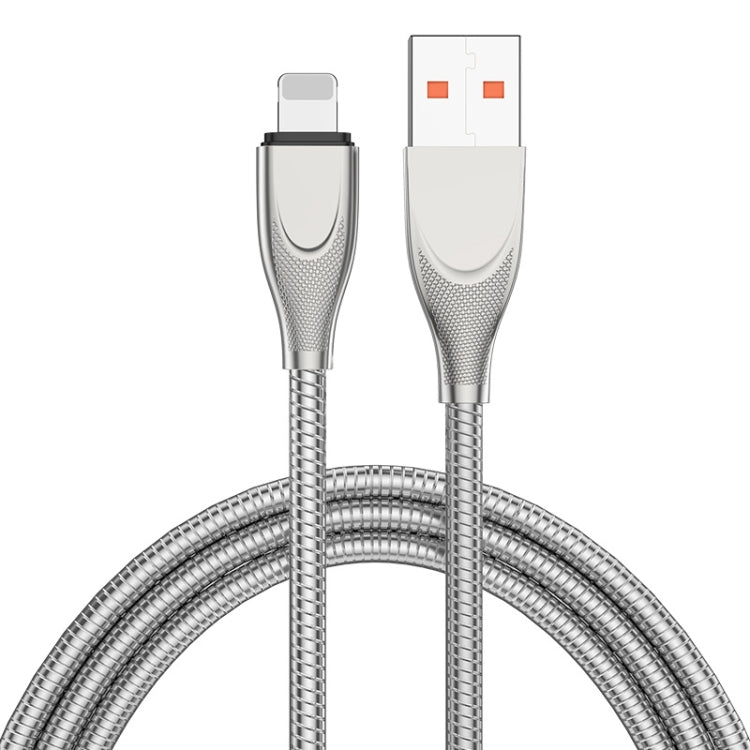 ENKAY ENK-CB131 USB to 8 Pin Carbon Steel Hose Spring 2.4A Fast Charging Data Cable, Length:2m(Silver) - HoMEdemic™ 