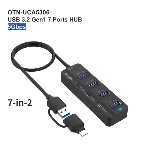 Onten UCA5306 7 in 2 USB3.0 + Type-C 7-Ports HUB Docking Station Support OTG Function - HoMEdemic™ 