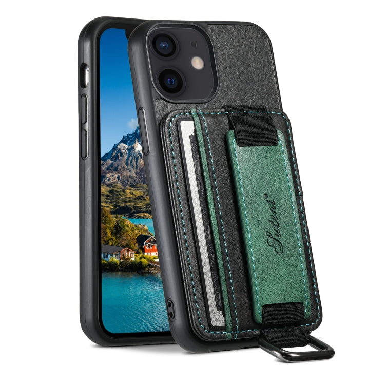 For iPhone 12 mini Suteni H13 Card Wallet Wrist Strap Holder PU Phone Case(Black) - HoMEdemic™ 