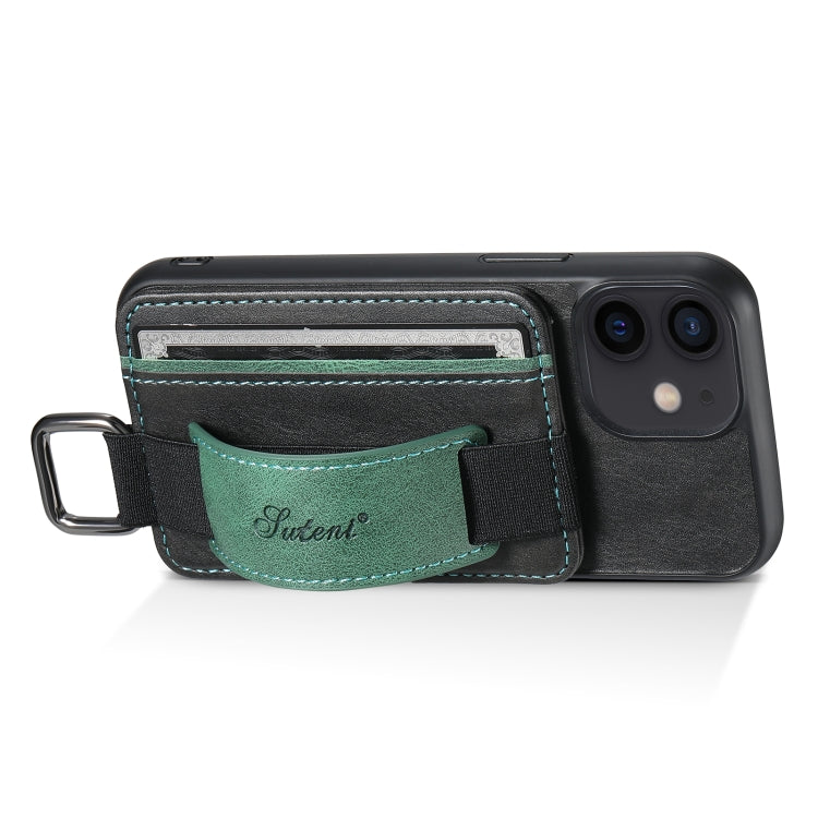 For iPhone 12 mini Suteni H13 Card Wallet Wrist Strap Holder PU Phone Case(Black) - HoMEdemic™ 