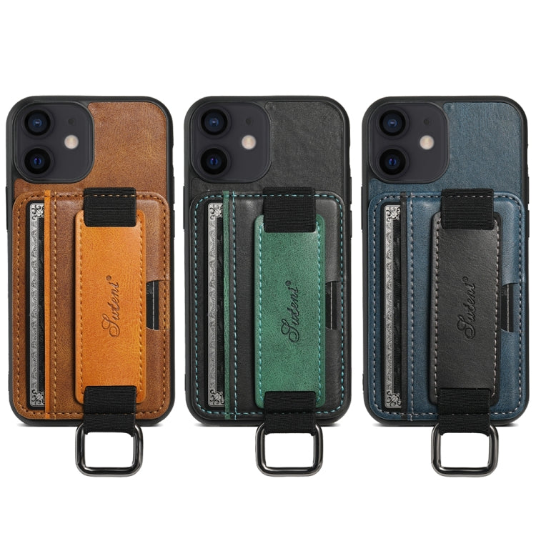 For iPhone 12 mini Suteni H13 Card Wallet Wrist Strap Holder PU Phone Case(Brown) - HoMEdemic™ 