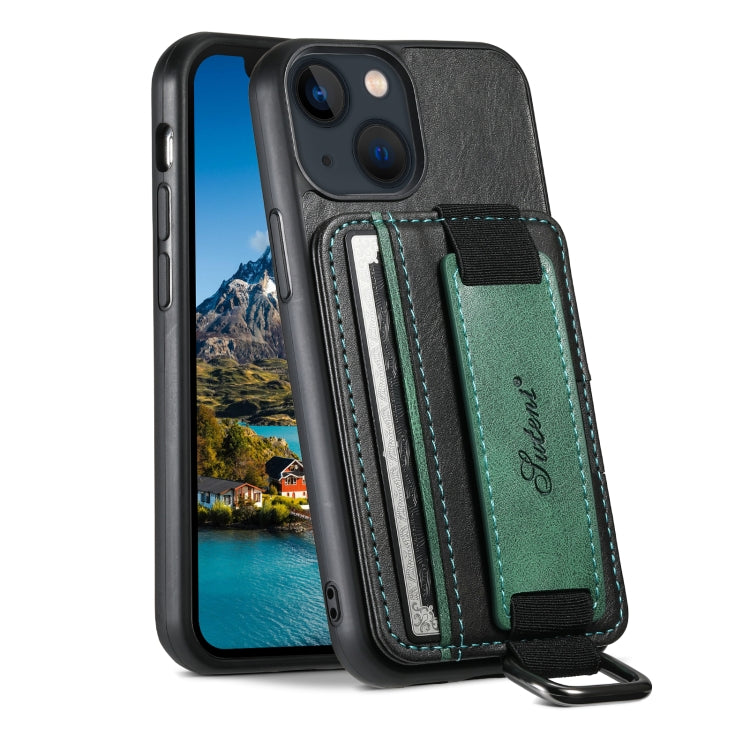 For iPhone 13 mini Suteni H13 Card Wallet Wrist Strap Holder PU Phone Case(Black) - HoMEdemic™ 