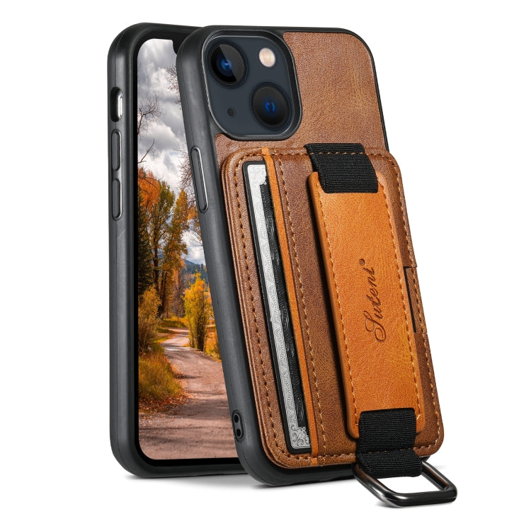 For iPhone 13 mini Suteni H13 Card Wallet Wrist Strap Holder PU Phone Case(Brown) - HoMEdemic™ 