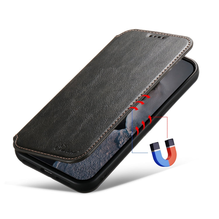 For iPhone 14 Suteni J05 Leather Magnetic Magsafe Phone Case(Black) - HoMEdemic™ 