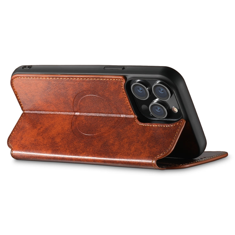 For iPhone 14 Suteni J05 Leather Magnetic Magsafe Phone Case(Khaki) - HoMEdemic™ 