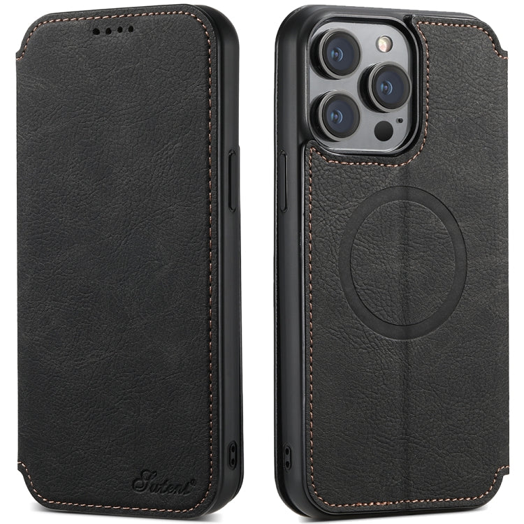 For iPhone 13 Suteni J06 Retro Matte Litchi Texture Leather Magnetic Magsafe Phone Case(Black) - HoMEdemic™ 