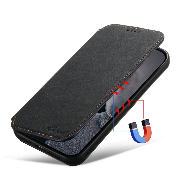 For iPhone 13 Suteni J06 Retro Matte Litchi Texture Leather Magnetic Magsafe Phone Case(Black) - HoMEdemic™ 