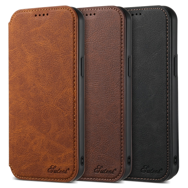 For iPhone 14 Suteni J06 Retro Matte Litchi Texture Leather Magnetic Magsafe Phone Case(Khaki) - HoMEdemic™ 