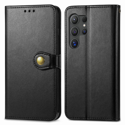 For Samsung Galaxy S24 Ultra 5G Retro Solid Color Buckle Leather Phone Case(Black) - HoMEdemic™ 