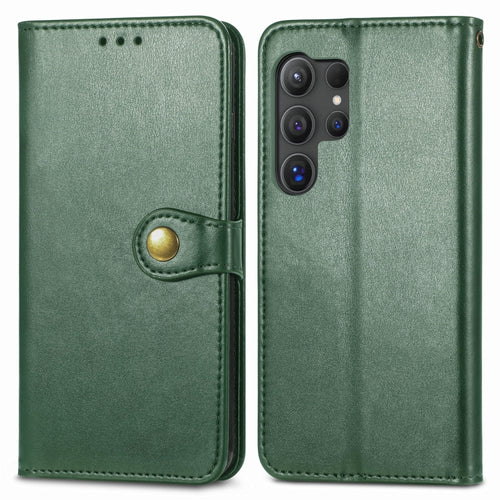 For Samsung Galaxy S24 Ultra 5G Retro Solid Color Buckle Leather Phone Case(Green) - HoMEdemic™ 