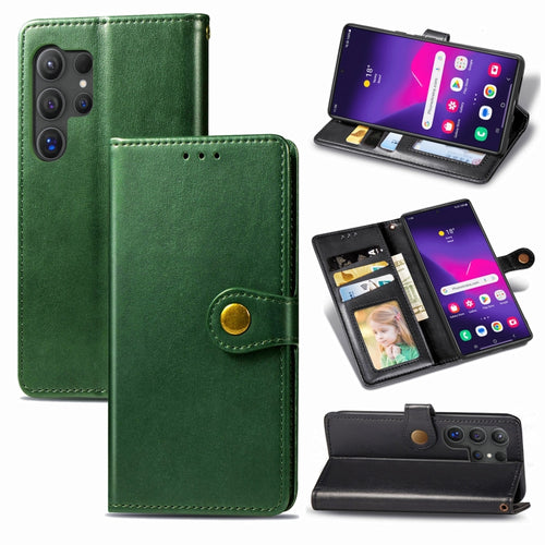 For Samsung Galaxy S24 Ultra 5G Retro Solid Color Buckle Leather Phone Case(Green) - HoMEdemic™ 