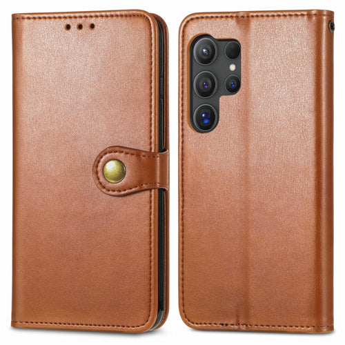 For Samsung Galaxy S24 Ultra 5G Retro Solid Color Buckle Leather Phone Case(Brown) - HoMEdemic™ 