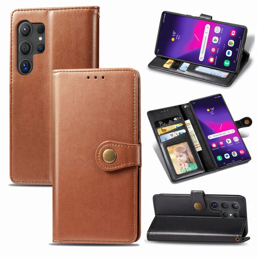 For Samsung Galaxy S24 Ultra 5G Retro Solid Color Buckle Leather Phone Case(Brown) - HoMEdemic™ 