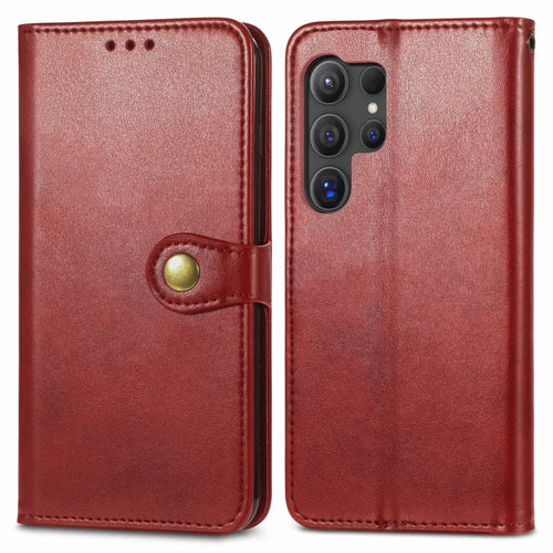 For Samsung Galaxy S24 Ultra 5G Retro Solid Color Buckle Leather Phone Case(Red) - HoMEdemic™ 