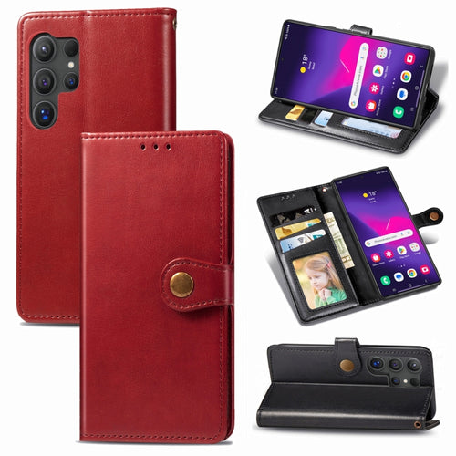 For Samsung Galaxy S24 Ultra 5G Retro Solid Color Buckle Leather Phone Case(Red) - HoMEdemic™ 