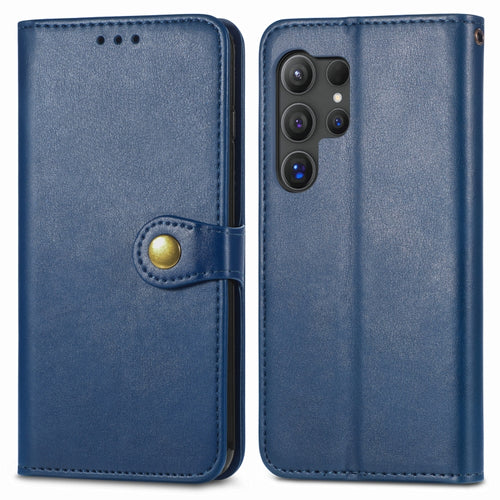 For Samsung Galaxy S24 Ultra 5G Retro Solid Color Buckle Leather Phone Case(Blue) - HoMEdemic™ 