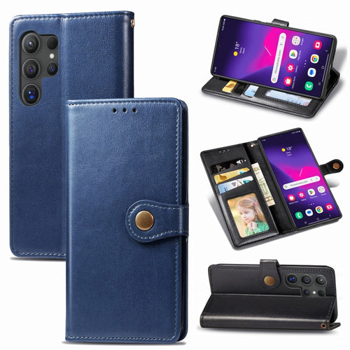 For Samsung Galaxy S24 Ultra 5G Retro Solid Color Buckle Leather Phone Case(Blue) - HoMEdemic™ 