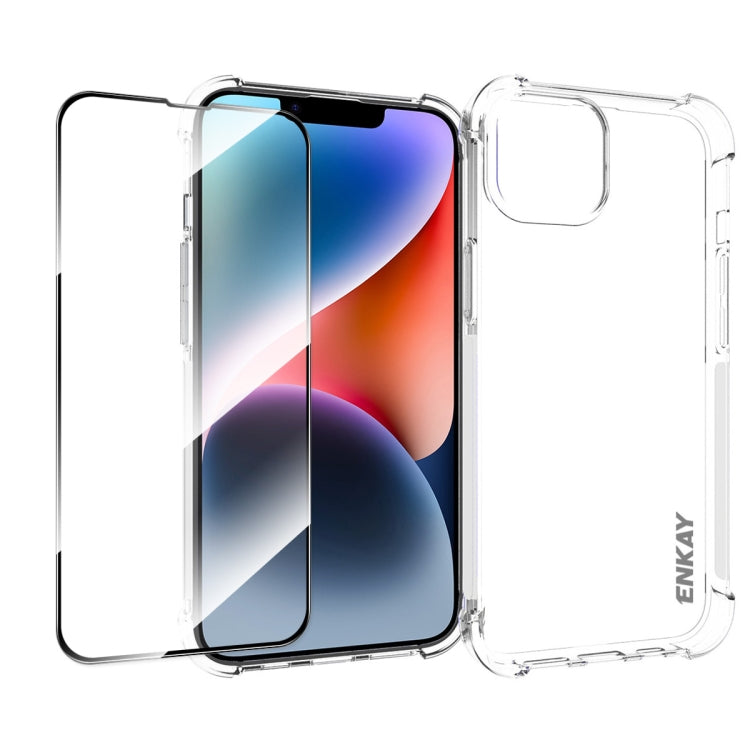 For iPhone 14 ENKAY Hat-Prince Transparent TPU Shockproof Phone Case with Glass Film - HoMEdemic™ 