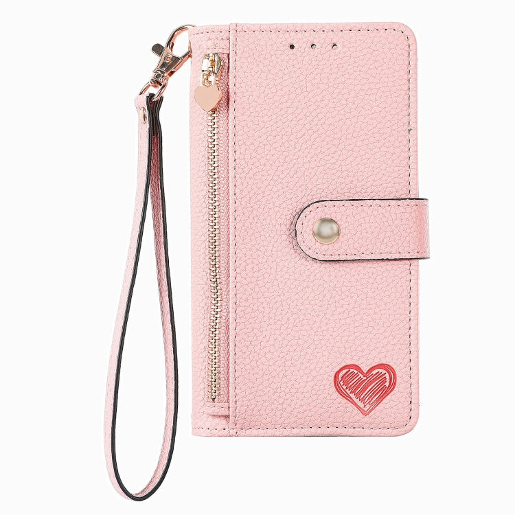 For iPhone 15 Pro Love Zipper Lanyard Leather Phone Case(Pink) - HoMEdemic™ 