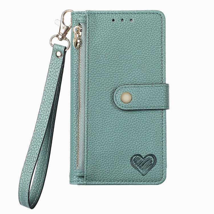 For iPhone 15 Pro Love Zipper Lanyard Leather Phone Case(Green) - HoMEdemic™ 