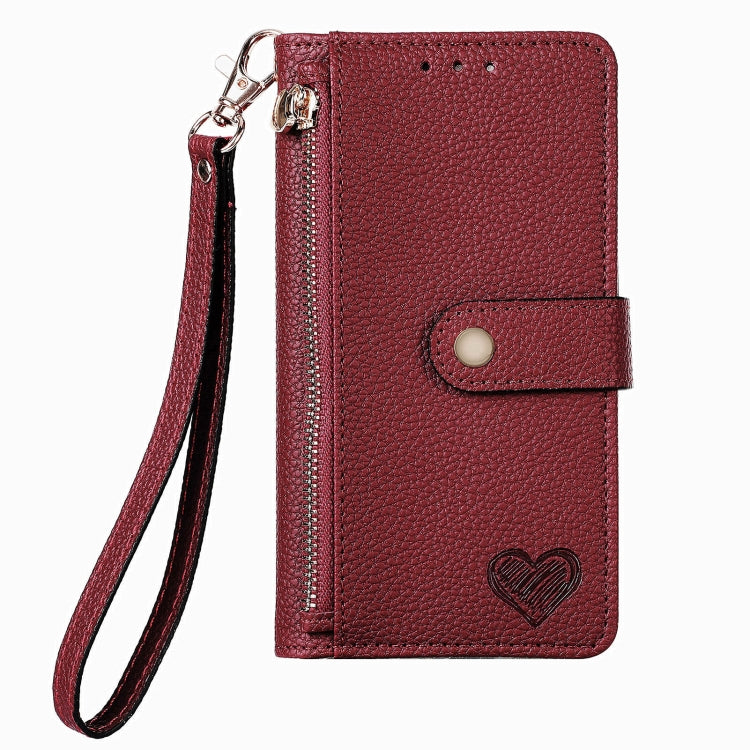 For iPhone 15 Pro Love Zipper Lanyard Leather Phone Case(Red) - HoMEdemic™ 