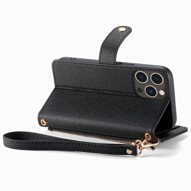 For iPhone 15 Pro Max Love Zipper Lanyard Leather Phone Case(Black) - HoMEdemic™ 