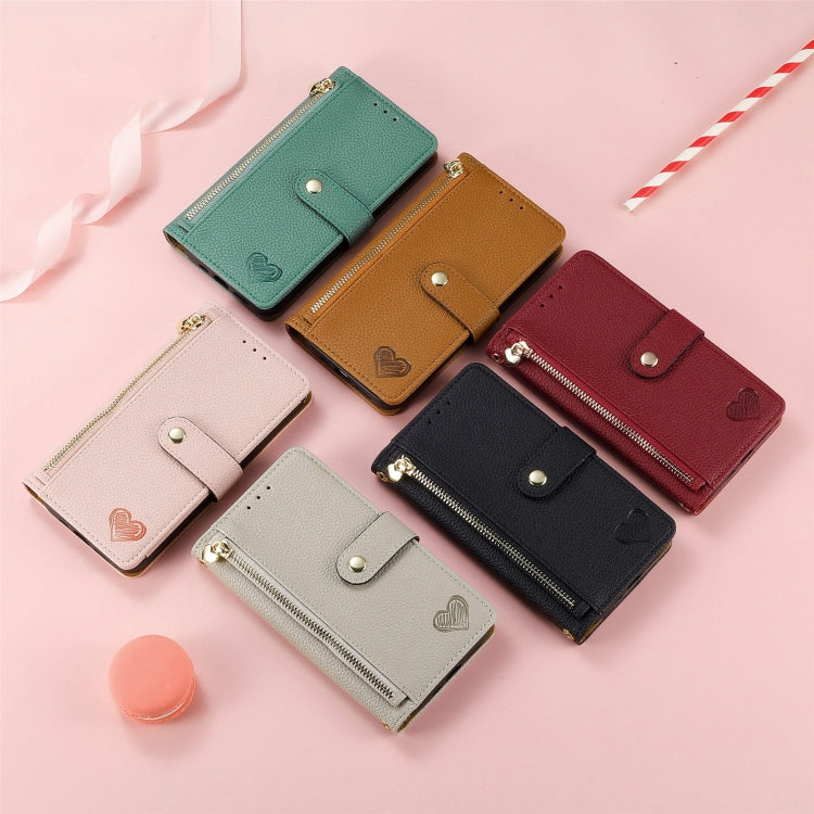 For iPhone 15 Pro Max Love Zipper Lanyard Leather Phone Case(Brown) - HoMEdemic™ 