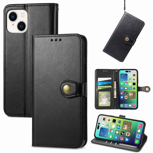 For  iPhone 15 Pro Max Retro Solid Color Buckle Leather Phone Case(Black) - HoMEdemic™ 