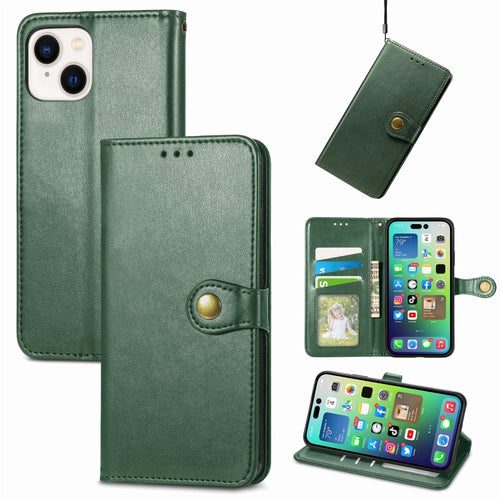 For  iPhone 15 Pro Max Retro Solid Color Buckle Leather Phone Case(Green) - HoMEdemic™ 