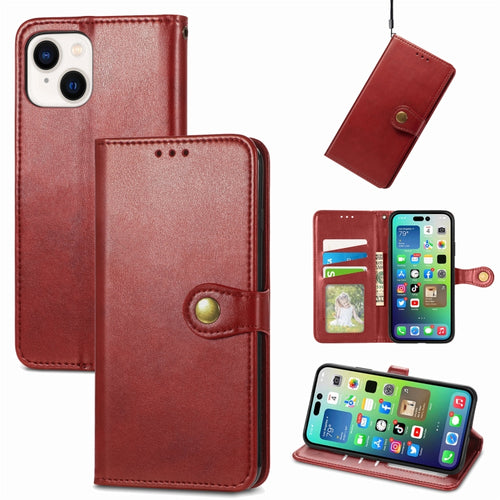 For  iPhone 15 Pro Max Retro Solid Color Buckle Leather Phone Case(Red) - HoMEdemic™ 