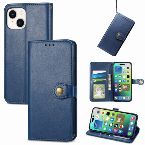 For  iPhone 15 Pro Max Retro Solid Color Buckle Leather Phone Case(Blue) - HoMEdemic™ 