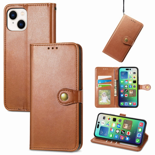 For  iPhone 15 Pro Max Retro Solid Color Buckle Leather Phone Case(Brown) - HoMEdemic™ 