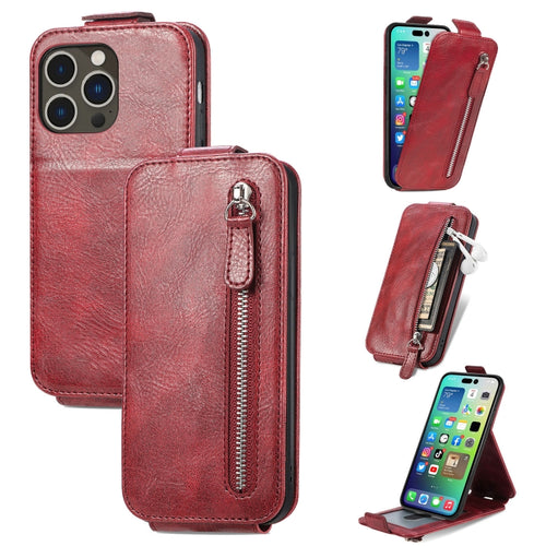 For iPhone 15 Pro Max Zipper Wallet Vertical Flip Leather Phone Case(Red) - HoMEdemic™ 